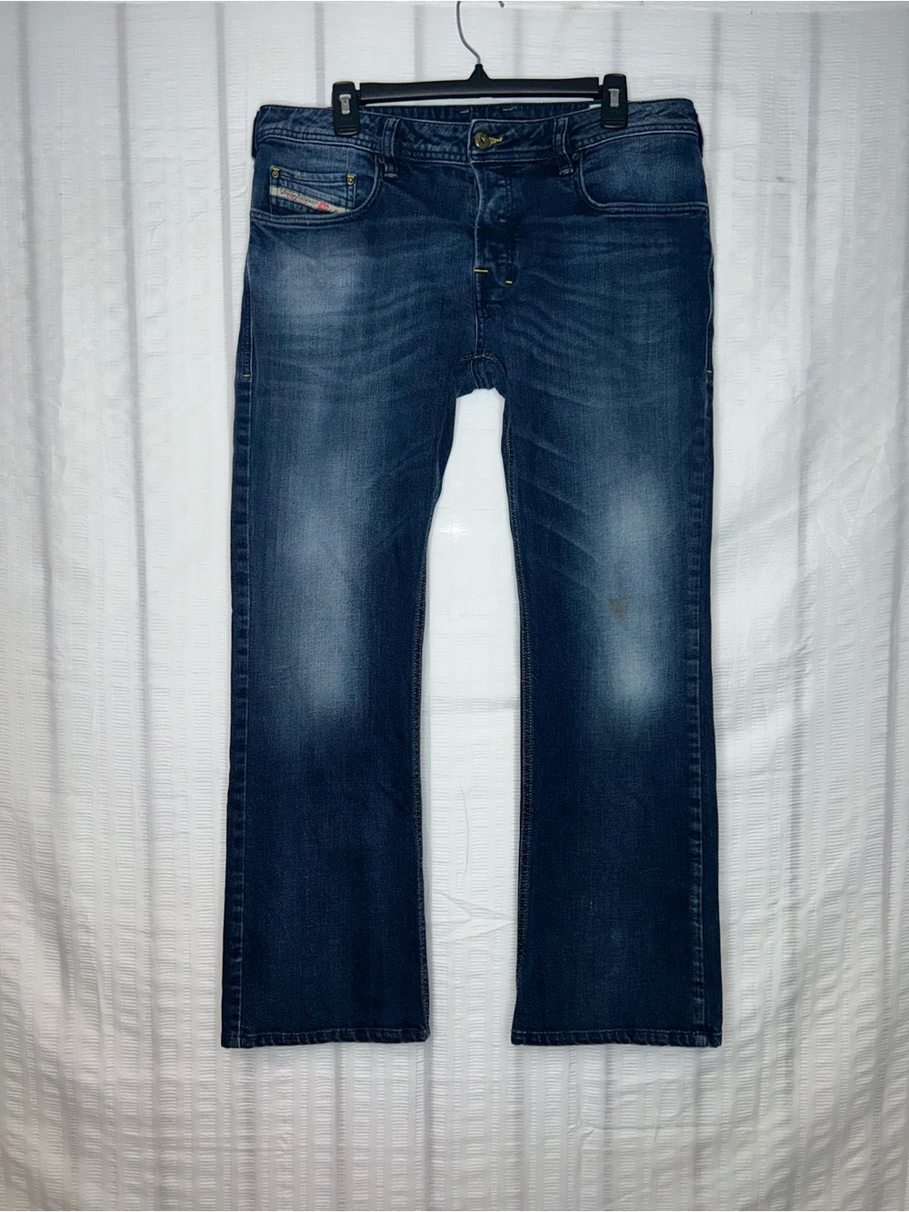 Diesel Jeans Mens 36x30 Blue Zatiny Bootcut Low Rise Dark Wash Button Fly Denim